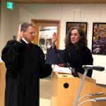Judge Mara Rozzano was ceremonially sworn in by superior court judge George Appel during the Bothell City Council meeting on Dec. 3. Photo courtesy of city of Bothell