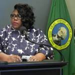 Rev. Dr. Kelle Brown of the Plymouth United Church of Christ speaks at a press conference. Screenshot from live stream