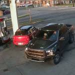 This security footage at the Cenex gas station in Black Diamond shows Anthony Chilcott on his phone before entering, and driving off with, Carl Sanders Ford Raptor and Monkey, his poodle, in the front seat. Image courtesy Cenex gas station