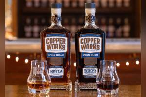 A decade of exploring special casks is on full display with Copperworks latest creations: the Port Cask American Single Malt Whiskey and the Color Cask American Single Malt Whiskey. Courtesy Copperworks