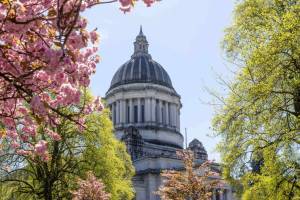 The state Capitol on April 18. (Photo by Jacquelyn Jimenez Romero/Washington State Standard)