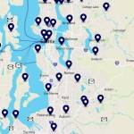 Map of No Kings protests Oct. 18 in King County. (Screenshot)