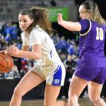 Mya Raich dribbles the basketball for Bothell. Ben Ray / The Reporter