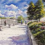 The illustration highlights the separation between bikes and pedestrians envisioned for the Grand Connection Crossing. Photo provided by the city of Bellevue